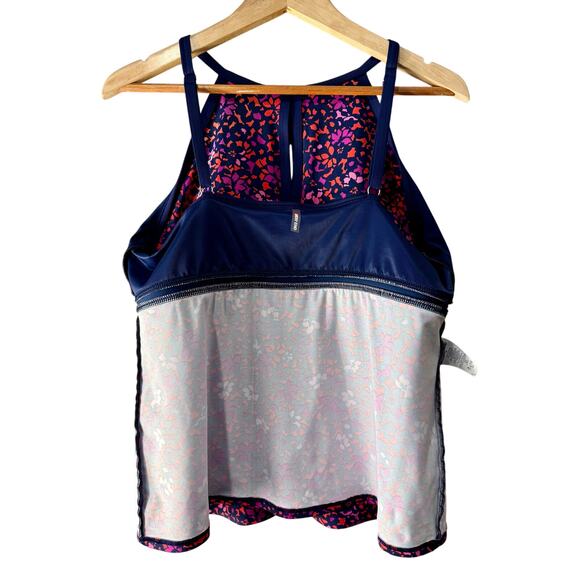 Lands’ End Keyhole High Neck Tankini Top Navy Pink Orange Floral Size 18 - Picture 11 of 12